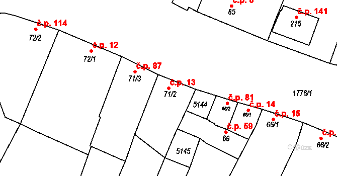 Prasklice 13 na parcele st. 71/2 v KÚ Prasklice, Katastrální mapa