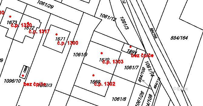 Bystřice pod Hostýnem 1303 na parcele st. 1670 v KÚ Bystřice pod Hostýnem, Katastrální mapa