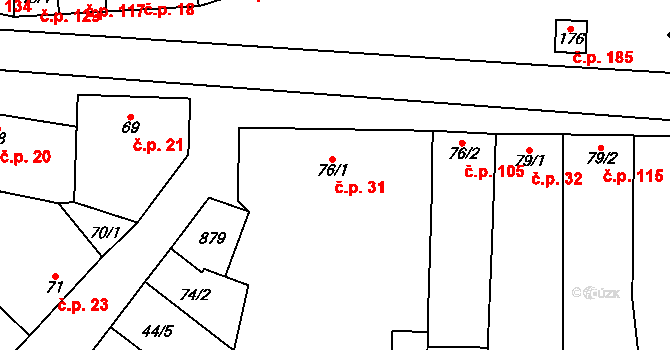 Ondratice 31 na parcele st. 76/1 v KÚ Ondratice, Katastrální mapa