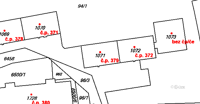 Hrušovany nad Jevišovkou 379 na parcele st. 1071 v KÚ Hrušovany nad Jevišovkou, Katastrální mapa