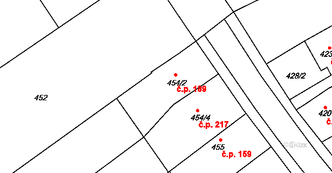 Uhřičice 189 na parcele st. 454/2 v KÚ Uhřičice, Katastrální mapa