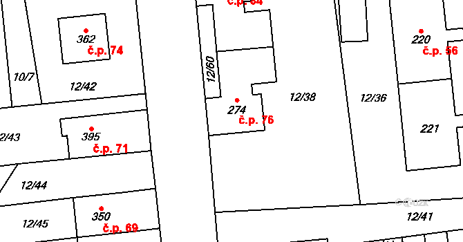 Zbýšov 76 na parcele st. 274 v KÚ Zbýšov v Čechách, Katastrální mapa