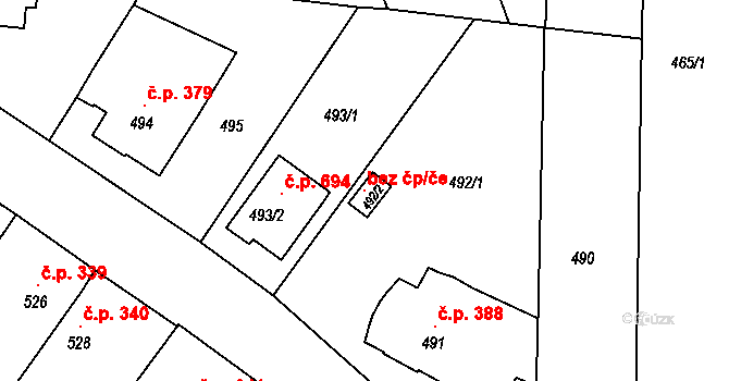 Střelice 117588334 na parcele st. 492/2 v KÚ Střelice u Brna, Katastrální mapa