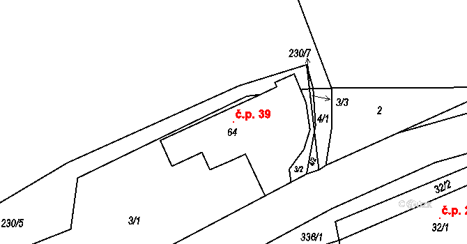 Radimovice 39, Petříkov na parcele st. 64 v KÚ Radimovice u Velkých Popovic, Katastrální mapa
