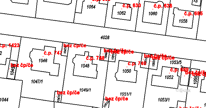 Praha 121794334 na parcele st. 1049/2 v KÚ Modřany, Katastrální mapa