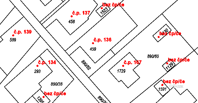 Konská 136, Třinec na parcele st. 459 v KÚ Konská, Katastrální mapa