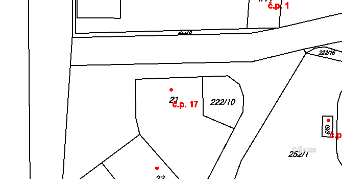 Mstětice 17, Zeleneč na parcele st. 21 v KÚ Mstětice, Katastrální mapa