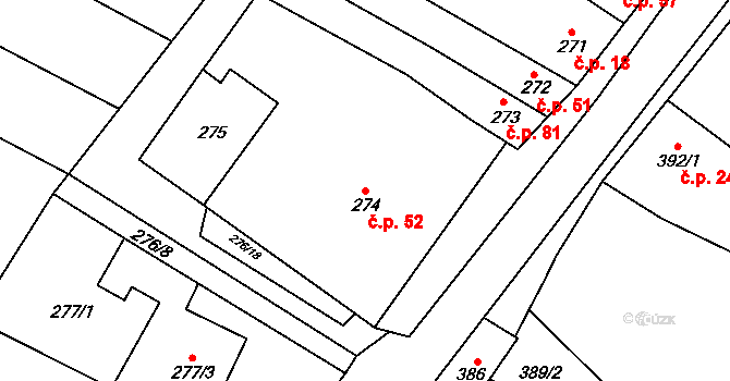 Tetčice 52 na parcele st. 274 v KÚ Tetčice, Katastrální mapa