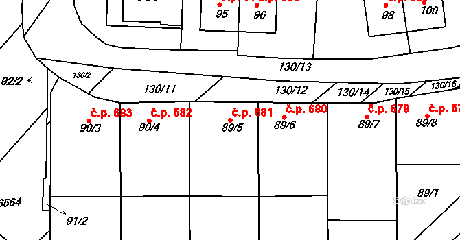 Šardice 681 na parcele st. 89/5 v KÚ Šardice, Katastrální mapa