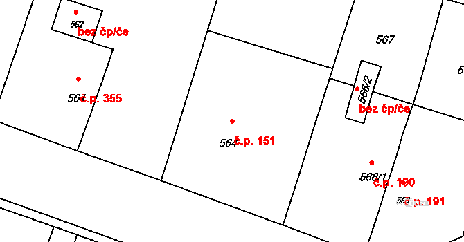 Horní Těrlicko 151, Těrlicko na parcele st. 564 v KÚ Horní Těrlicko, Katastrální mapa