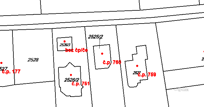 Horní Těrlicko 760, Těrlicko na parcele st. 2525/2 v KÚ Horní Těrlicko, Katastrální mapa