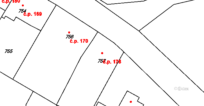 Neveklov 178 na parcele st. 757 v KÚ Neveklov, Katastrální mapa