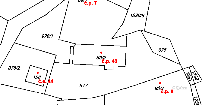Velké Heřmanice 43, Heřmaničky na parcele st. 89/2 v KÚ Velké Heřmanice, Katastrální mapa