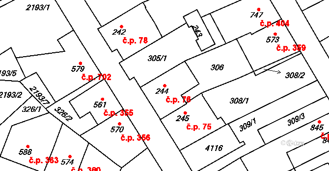 Lomnice nad Popelkou 76 na parcele st. 244 v KÚ Lomnice nad Popelkou, Katastrální mapa