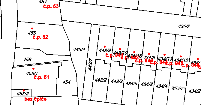 Kosmonosy 841 na parcele st. 443/9 v KÚ Kosmonosy, Katastrální mapa