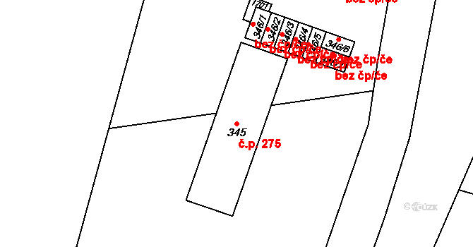 Březová nad Svitavou 275 na parcele st. 345 v KÚ Březová nad Svitavou, Katastrální mapa