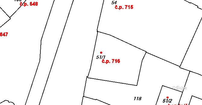 Loučany 716 na parcele st. 51/1 v KÚ Loučany na Hané, Katastrální mapa