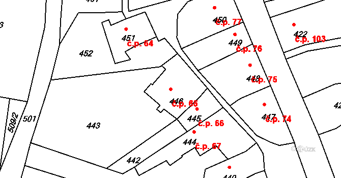 Mimoň II 65, Mimoň na parcele st. 446 v KÚ Mimoň, Katastrální mapa