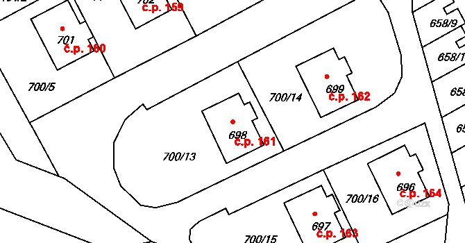 Mimoň V 161, Mimoň na parcele st. 698 v KÚ Mimoň, Katastrální mapa
