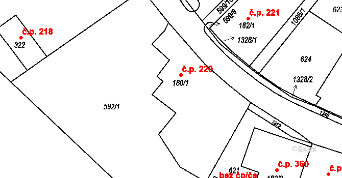 Harrachov 220 na parcele st. 180/1 v KÚ Harrachov, Katastrální mapa