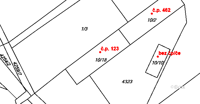 Kardašova Řečice 123 na parcele st. 10/18 v KÚ Kardašova Řečice, Katastrální mapa