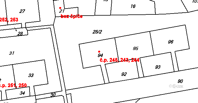 Chlumec 243,244,245 na parcele st. 94 v KÚ Chlumec u Chabařovic, Katastrální mapa