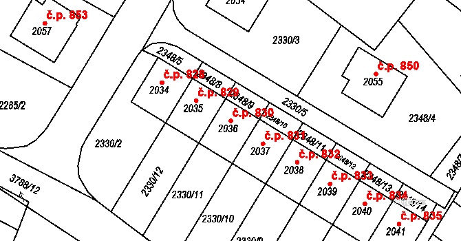 Žichlínské Předměstí 830, Lanškroun na parcele st. 2036 v KÚ Lanškroun, Katastrální mapa