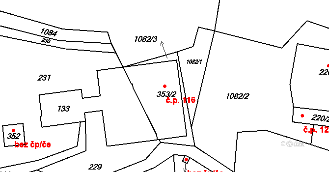 Orličky 116 na parcele st. 133 v KÚ Orličky, Katastrální mapa