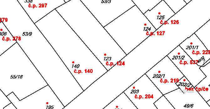 Litol 124, Lysá nad Labem na parcele st. 123 v KÚ Litol, Katastrální mapa