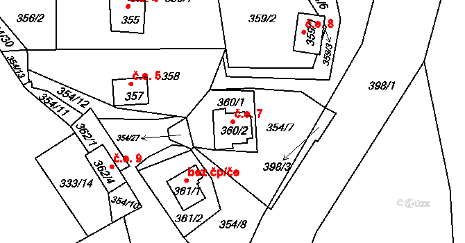 Mikulovice 7, Klášterec nad Ohří na parcele st. 360/2 v KÚ Mikulovice u Vernéřova, Katastrální mapa