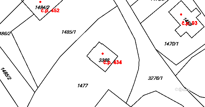 Radiměř 434 na parcele st. 3388 v KÚ Radiměř, Katastrální mapa