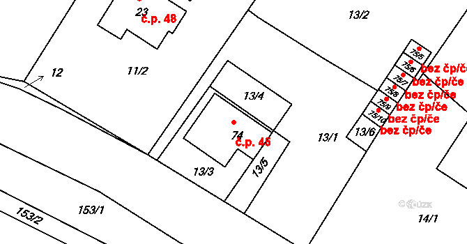 Kornice 45, Litomyšl na parcele st. 74 v KÚ Kornice, Katastrální mapa