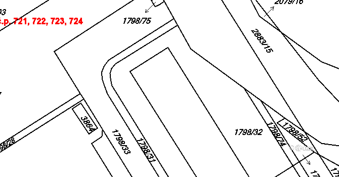 Chrudim III 730,731,732,733,734, Chrudim na parcele st. 3596 v KÚ Chrudim, Katastrální mapa