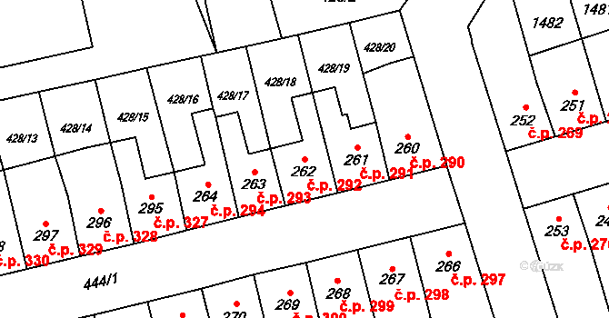 Lány 292, Svitavy na parcele st. 262 v KÚ Čtyřicet Lánů, Katastrální mapa