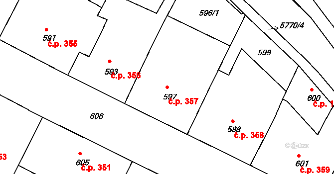 Tábor 357 na parcele st. 597 v KÚ Tábor, Katastrální mapa
