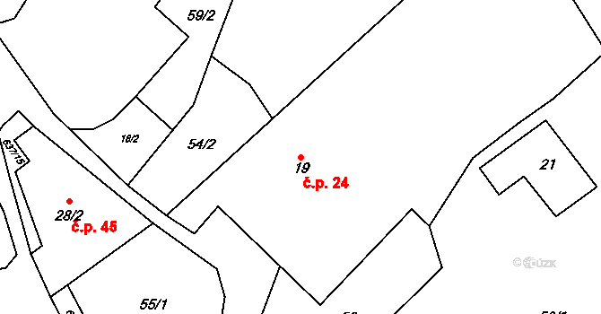 Roubanina 24 na parcele st. 19 v KÚ Roubanina, Katastrální mapa