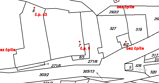 Hrádek 5, Raná na parcele st. 7 v KÚ Hrádek u Loun, Katastrální mapa