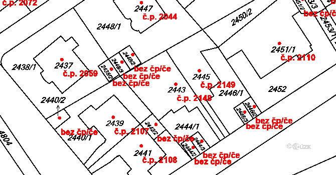 Teplice 2148 na parcele st. 2443 v KÚ Teplice, Katastrální mapa