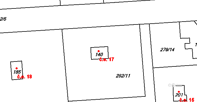 Lhota 17 na parcele st. 140 v KÚ Lhota u Dřís, Katastrální mapa