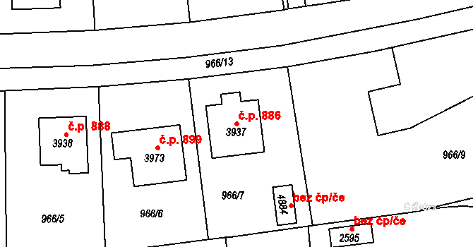 Plzeňské Předměstí 886, Rokycany na parcele st. 3937 v KÚ Rokycany, Katastrální mapa