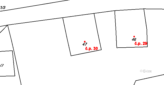 Pelhřimov 30, Cheb na parcele st. 47 v KÚ Dolní Pelhřimov, Katastrální mapa