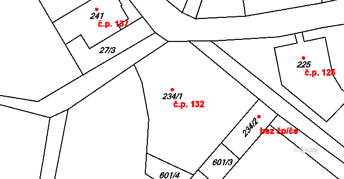 Horní Poustevna 132, Dolní Poustevna na parcele st. 234/1 v KÚ Horní Poustevna, Katastrální mapa