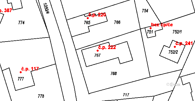 Jablůnka 222 na parcele st. 767 v KÚ Jablůnka, Katastrální mapa