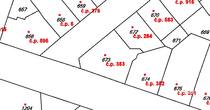 Žižkov 353, Praha na parcele st. 673 v KÚ Žižkov, Katastrální mapa