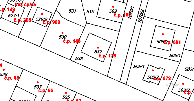 Čimice 176, Praha na parcele st. 532 v KÚ Čimice, Katastrální mapa