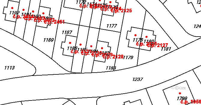 Záběhlice 2128, Praha na parcele st. 1182 v KÚ Záběhlice, Katastrální mapa
