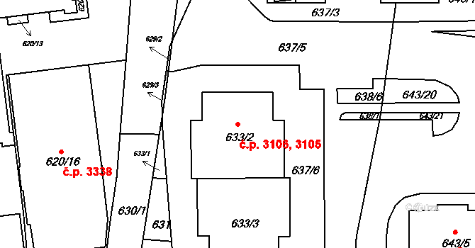 Záběhlice 3105,3106, Praha na parcele st. 633/2 v KÚ Záběhlice, Katastrální mapa