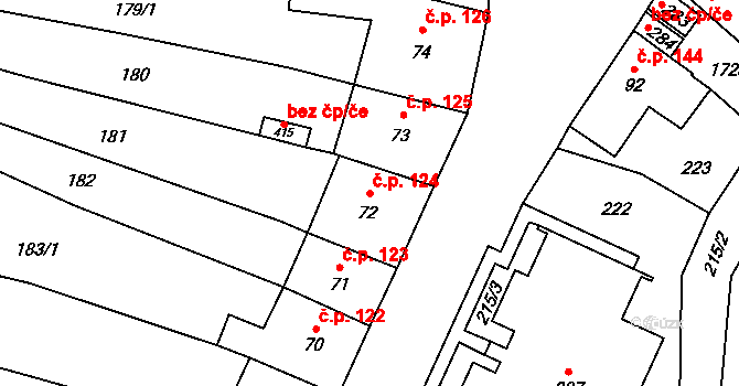 Pilníkov 124 na parcele st. 72 v KÚ Pilníkov I, Katastrální mapa