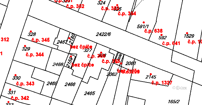 Rosice 355 na parcele st. 326 v KÚ Rosice u Brna, Katastrální mapa