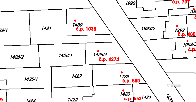 Kuřim 1274 na parcele st. 1428/4 v KÚ Kuřim, Katastrální mapa